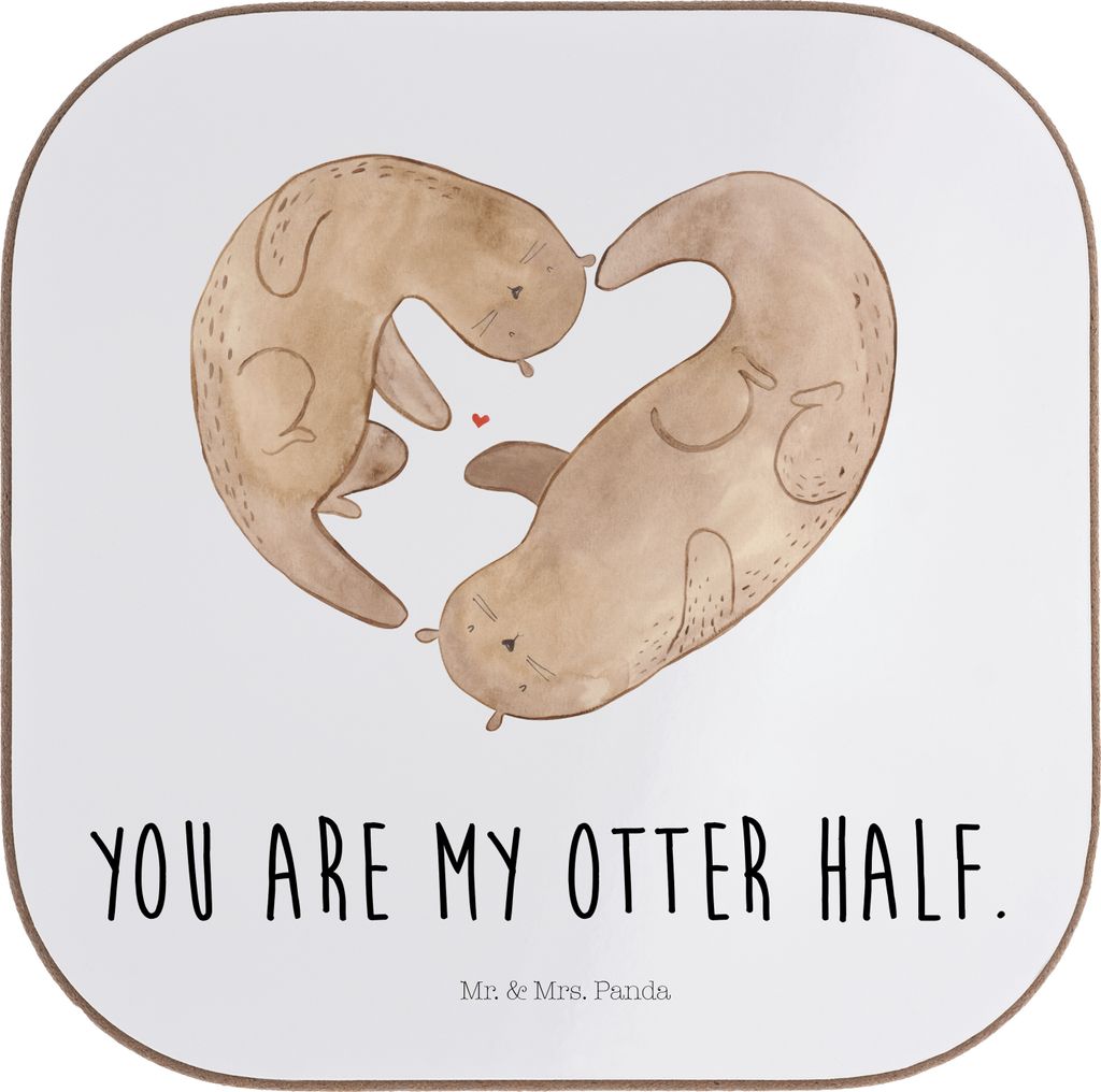 Mr. & Mrs. Panda Untersetzer für Gläser Otter Herz - Weiß - Geschenk, Liebe, Tischschoner, Tischuntersetzer, Tasse, Tassen, Coaster, Hochzeitstag