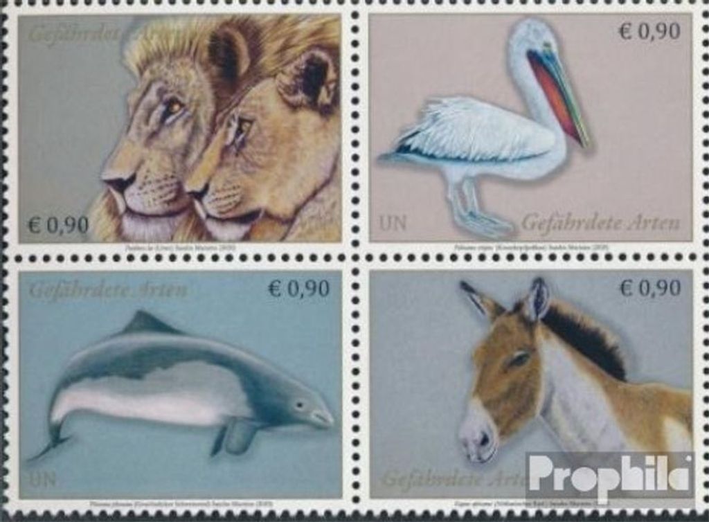 Briefmarken UNO - Wien 2020 Mi 1078-1081 Viererblock (kompl.Ausg.) gestempelt Gefährdete Arten