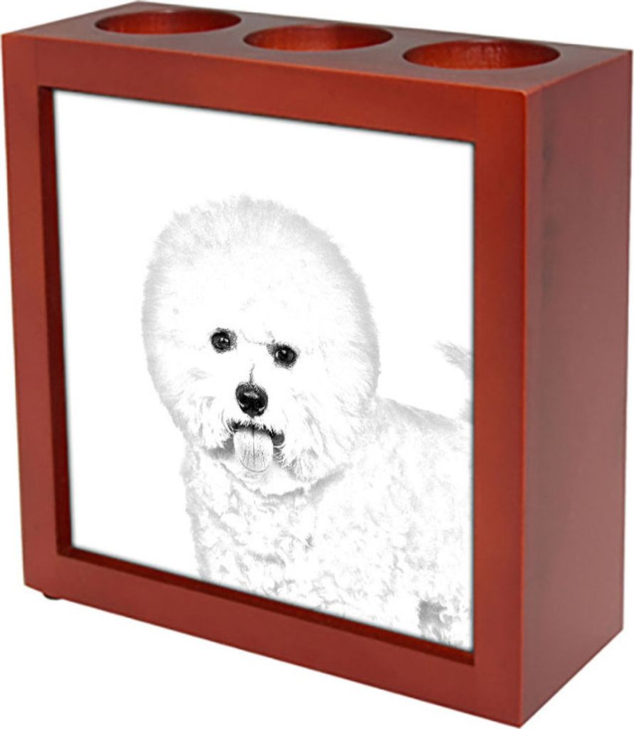 Bichon Frise, Gelockter Bichon, Tenneriffahündchen - Stifthalter mit Hund, Schreibtischorganizer mit Aufdruck, personalisierte Schreibtischdekorat...