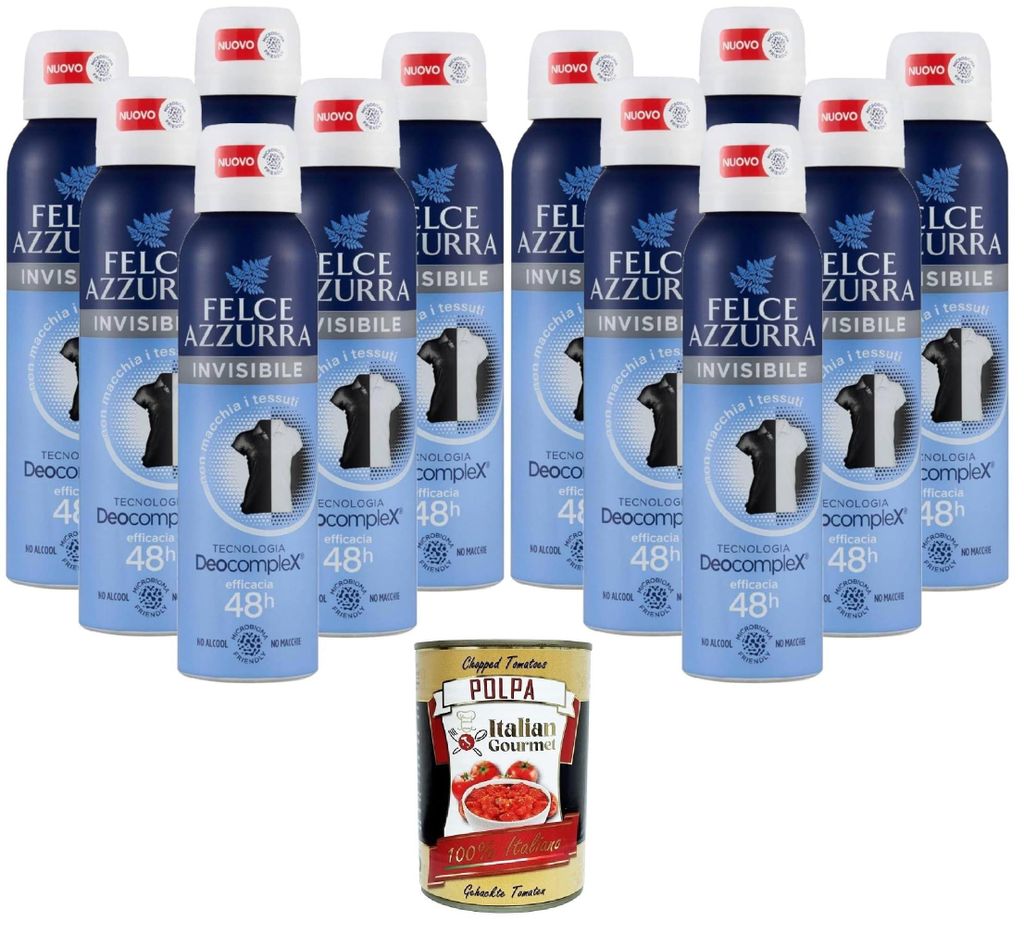 Felce Azzurra Deodorant Unisex Spray Skin Care Hydracare Formel mit weißem Tee 48H 12x150 ml+ Italian Gourmet polpa 400g