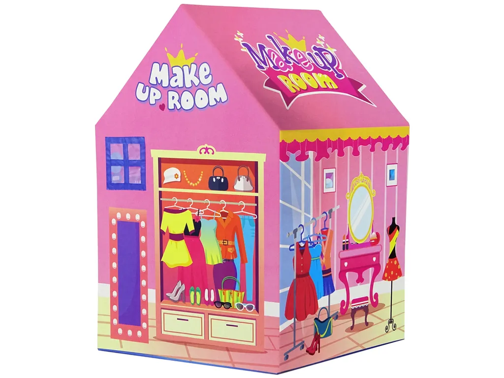 Aire de jeux cabane enfant rose style salon de beauté avec couronne