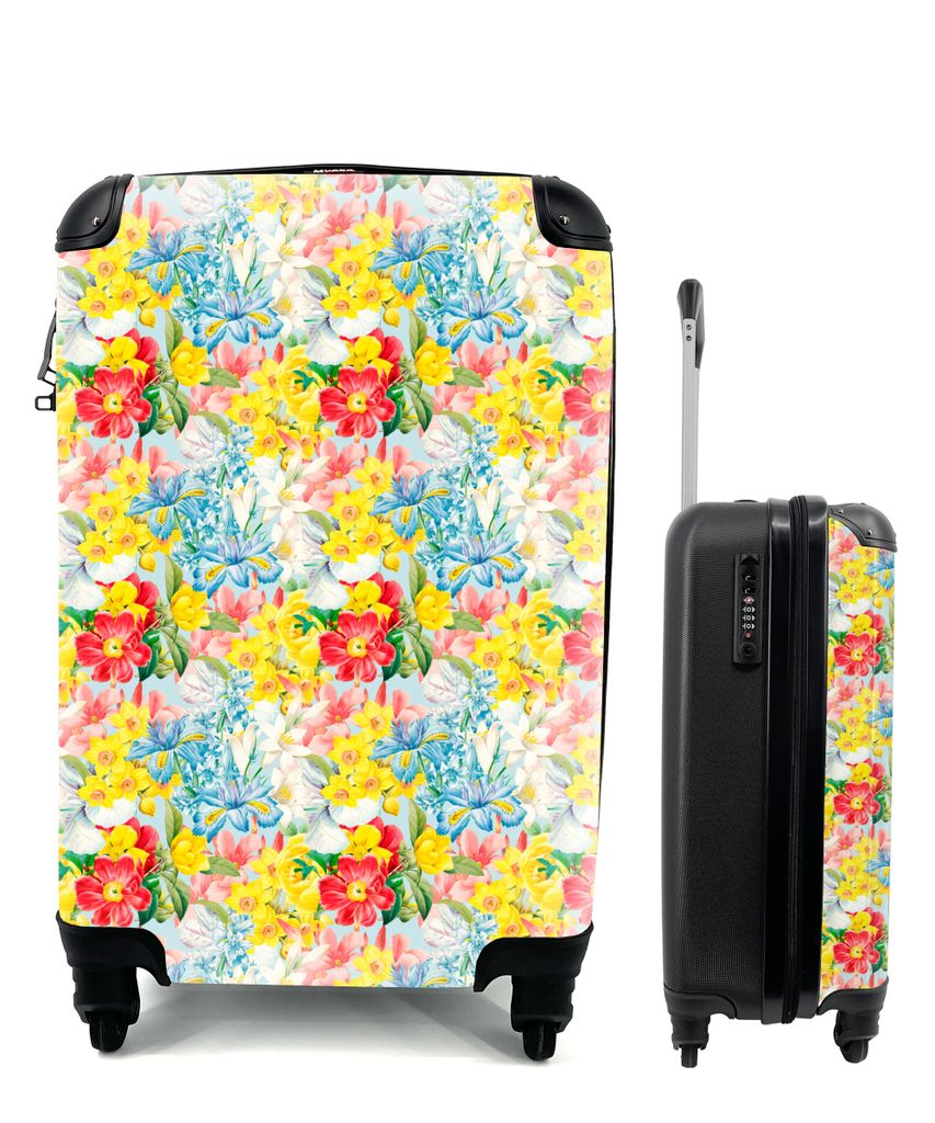 MuchoWow Koffer Handgepäck Trolley Rollkoffer Kleine Reisekoffer mit 4 Rollen - Blumen - Sommer - Muster - Cabin Size < 55x40x23 cm & 55x40x20 c...