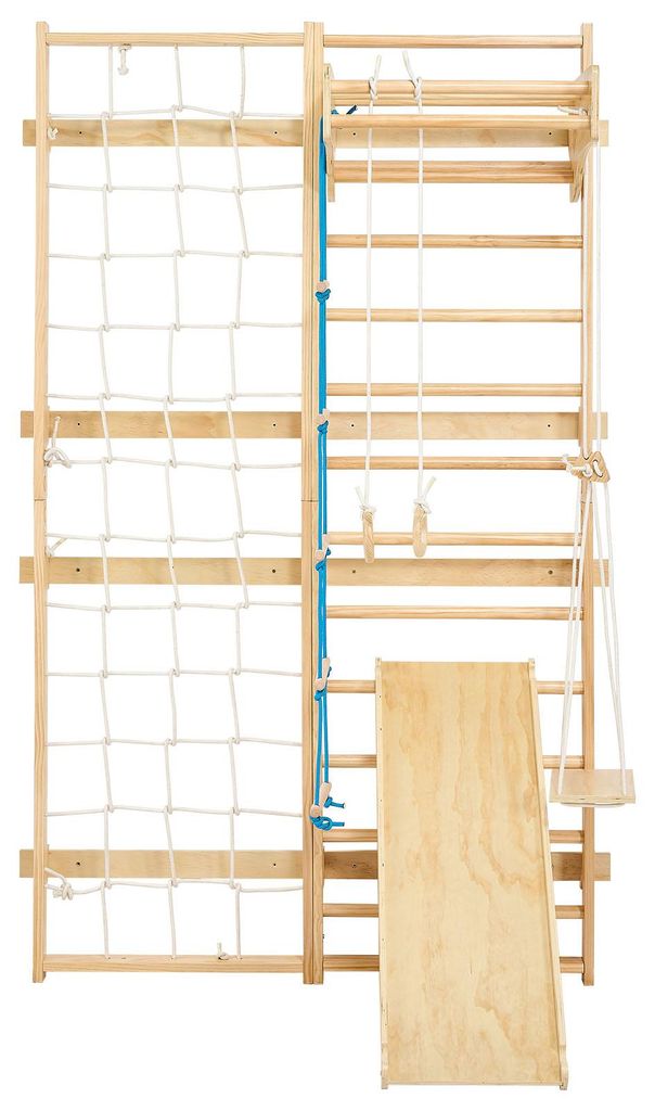 SucceBuy Schwedische Leiterwand 8-in-1: 12-stufiges Kletterspielzeug aus Holz, belastbar bis 100 kg, Indoor-Klettergerüst mit Kletterbrett, Turnri...
