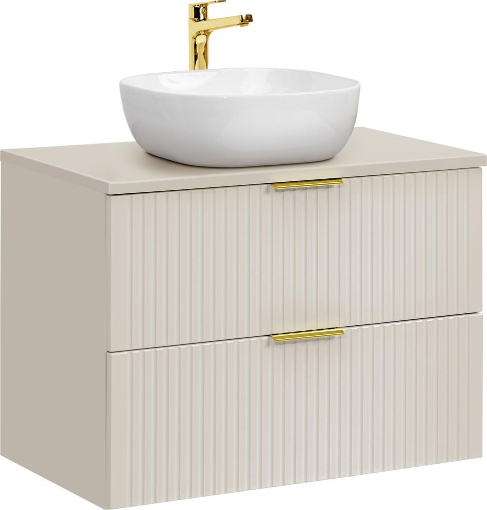 Badezimmerschrank 80 Cm Mit Arbeitsplatte Und Aufsatzwaschbecken, Kaschmir Matt