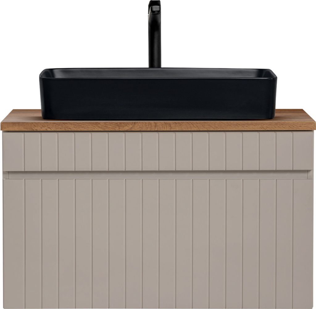 Waschtisch Unterschrank 80 cm Keramik Aufsatzwaschbecken IRAKLIO-56-CASHMERE Kaschmir Eiche Nb. B/H/T ca. 80,4/59,5/46 cm