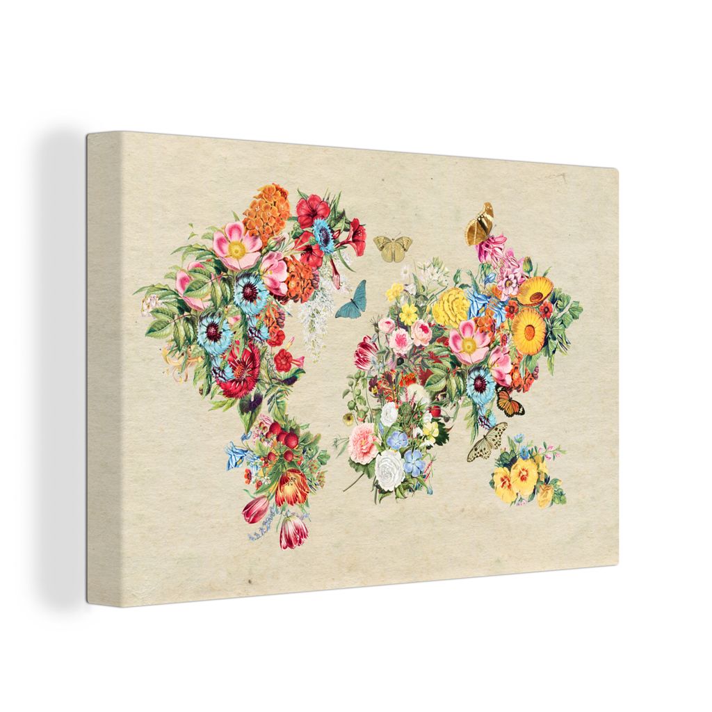 OneMillionCanvasses - Leinwandbilder - 150x100 cm, Weltkarte - Blumen - Bastelpapier, Wandbilder Kunstdruck Wanddekoration