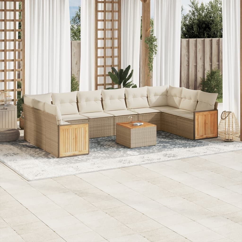 11-tlg. Garten-Sofagarnitur mit Kissen Beige Poly Rattan 3260413