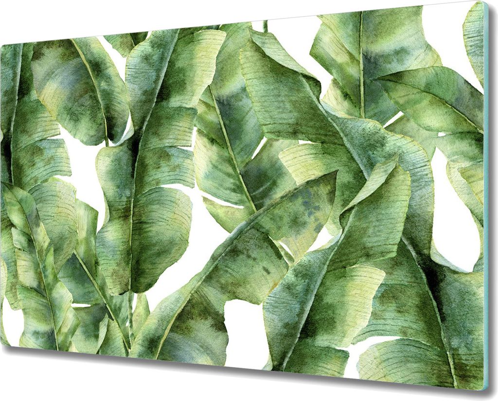 Glas-Herdabdeckplatte Glaskeramikkochfeld-Abdeckung Spritzschutz - 80x52 cm - Grüne Bananenblätter