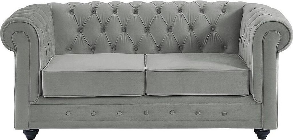 CHESTERFIELD 2-Sitzer-Sofa - hellgrauer Velours