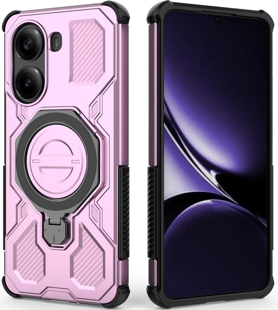 Robuste Handyhülle für Xiaomi Poco X7 Pro /Redmi Turbo 4 mit Ringhalter Ständer Stoßfest, Magnetisch, Dual-Layer Schutz Pink