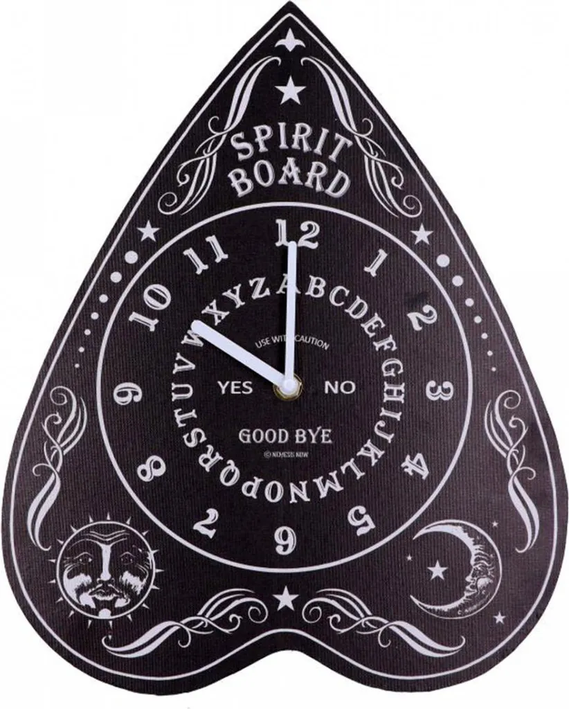 Horloge Ouija 34 cm en bois avec gravures de sorcellerie vintage
