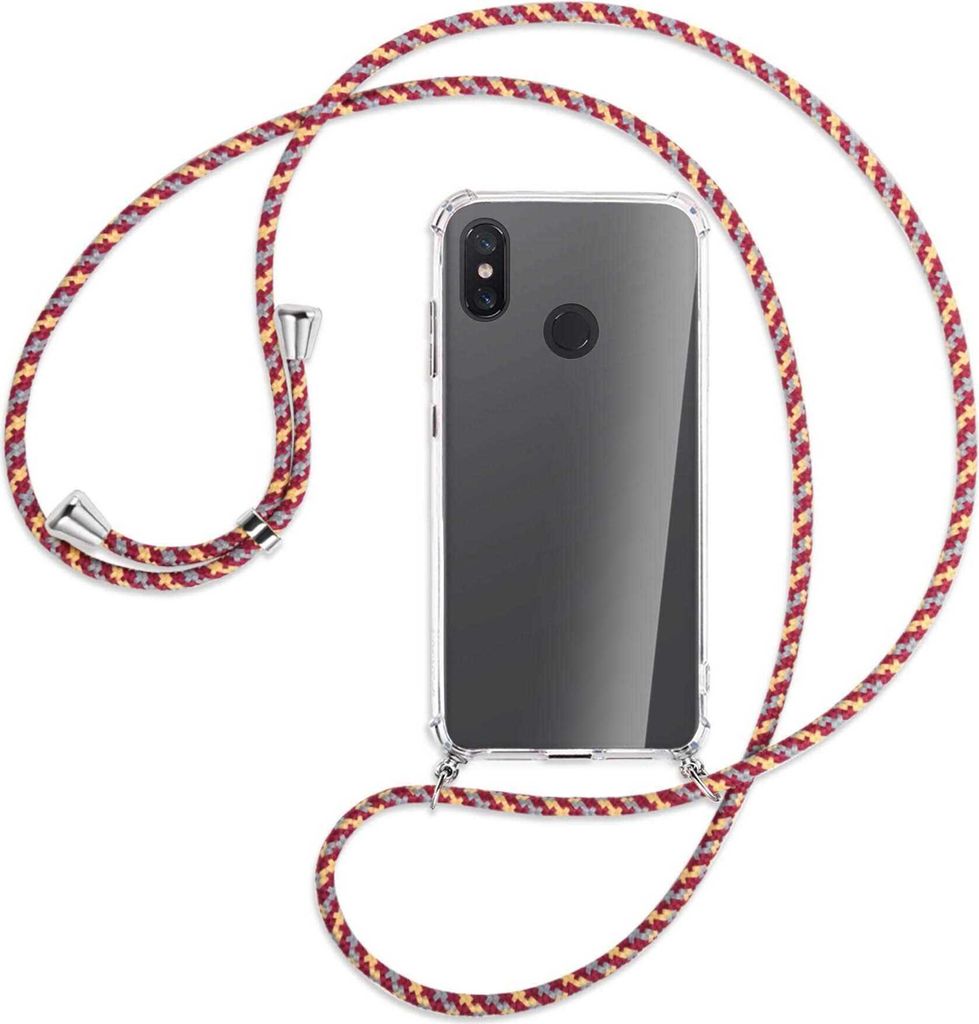 Handykette Backcover-Schutzhülle mit Band (Metall silberfarben) für Xiaomi Mi 8 / Mi 8 Pro - weinrot/gelb/grau