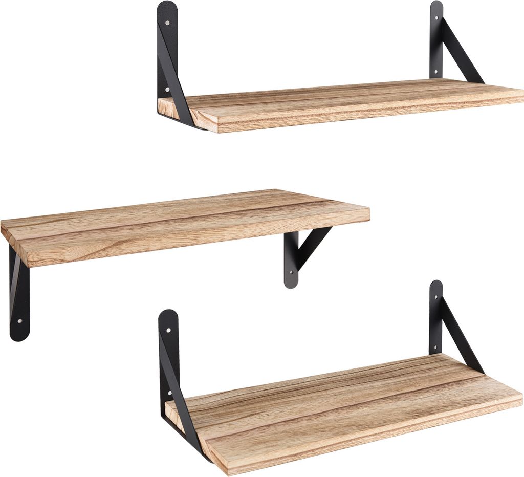 3er-Set schwebende Holzregale, mieterfreundlich, multifunktional, wandmontiert, schwebendes Buecherregal aus Naturholz, Haengeregale fuer Wohnzimme...