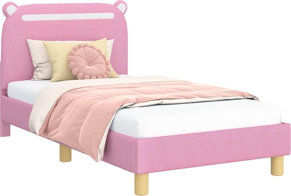 Kinderbettgestell mit Kopfteil Rosa 80 x 160 cm Stoff