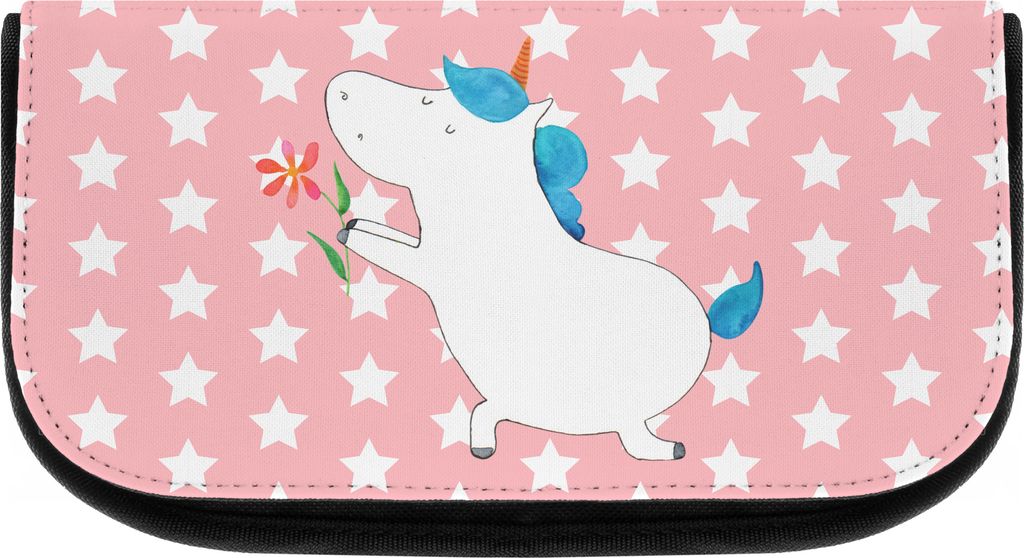 Mr. & Mrs. Panda Kulturbeutel Einhorn Blume - Rot Pastell - Geschenk, Unicorn, kosmetiktäschchen, Antrag, Freundin, Liebe, schmink organizer, Pär...
