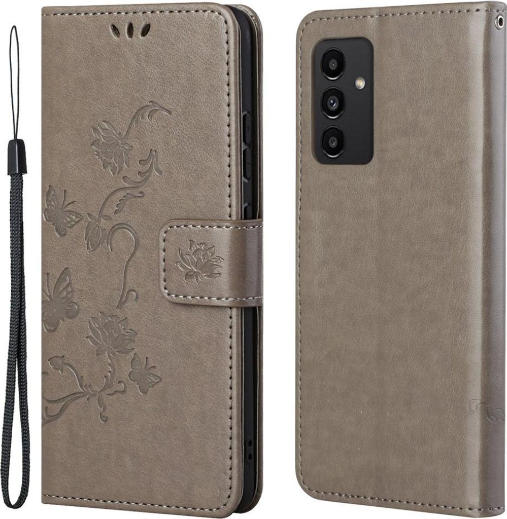 Samsung Galaxy A13 4G Hülle - Coverup Blumen & Schmetterlinge Klapphülle - Taupe Grau