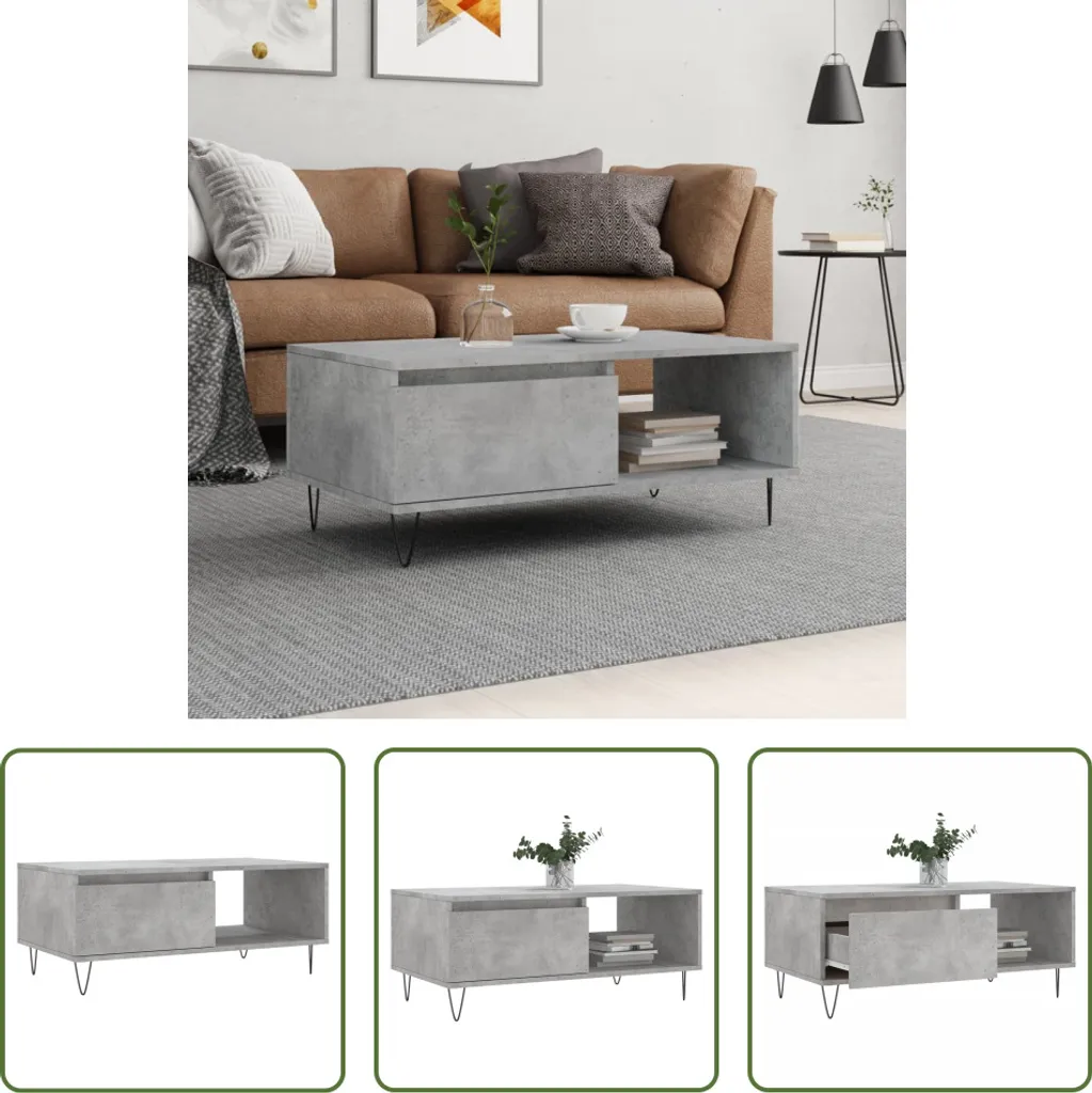 Tavolino Grigio Cemento 90x50x36,5 cm | Arredo Moderno The Living Store