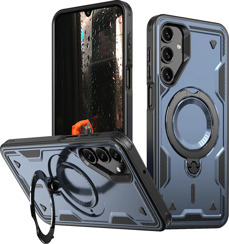 Custodia a doppio strato per Samsung Galaxy A05S, custodia protettiva militare magnetica con anello in metallo e supporto Blu