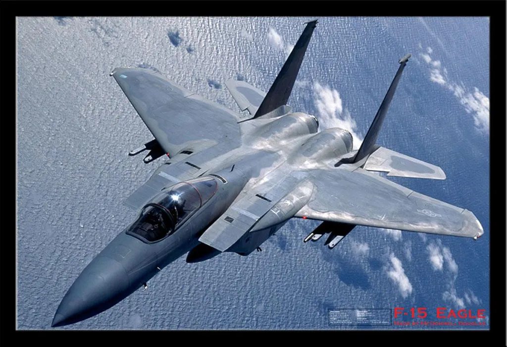 Décoration Murale Avion F15 Eagle : Poster Éducatif Encadré Noir Maxi