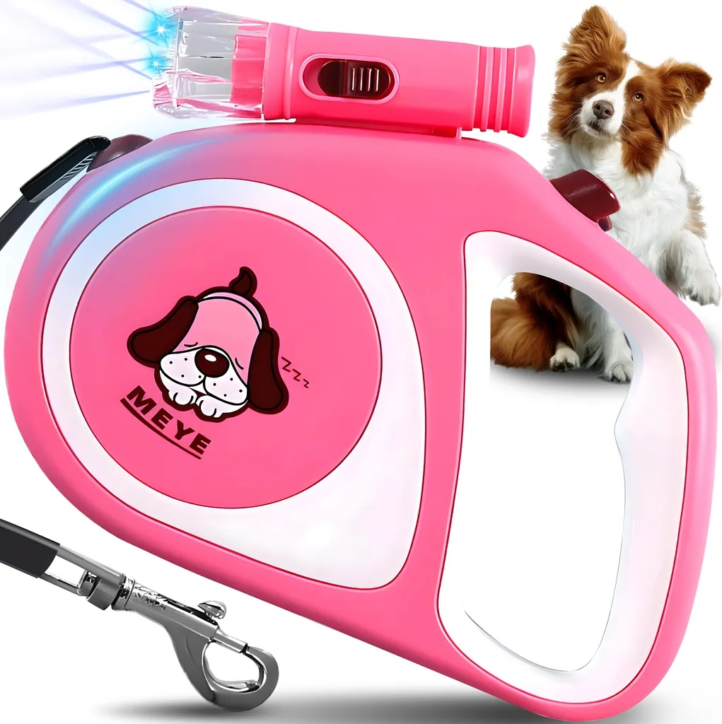 Laisse enrouleur pour chien 5 mètres rose Retoo avec système de blocage