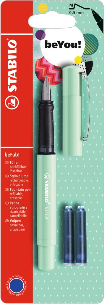 Füller - STABILO beFab! Pastel in minze - Einzelstift - inklusive 3 Patronen
