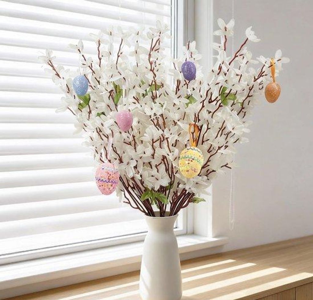 Kunstmatige Forsythia-Takken-Set mit 6 Oster-Eiern