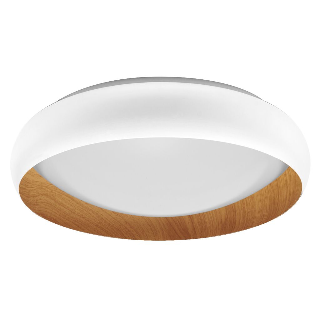 LEDVANCE ORBIS Livia LED-Deckenleuchte mit Metallring, weiß/Holzdekor, 24W, 1200lm, 3000K, 430mm, 830 freundliches Warmweiß, durch Klicken in 3-S...