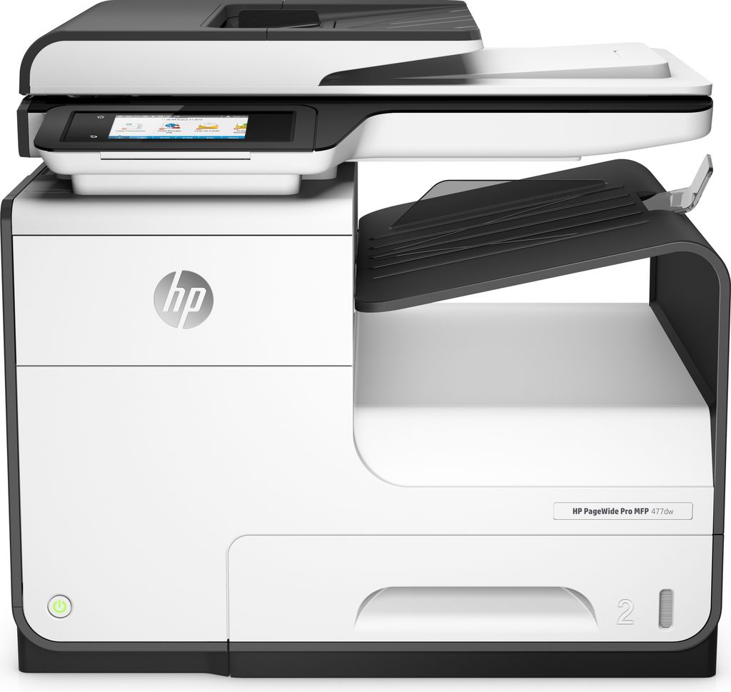 A studio shot of an HP PageWide Pro 477dw printer.