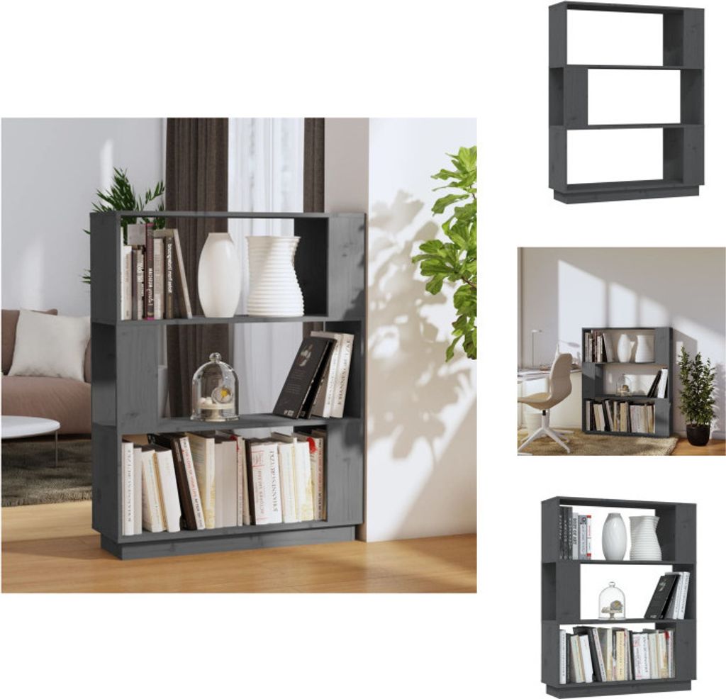 vidaXL Bücherregal/Raumteiler Grau 80x25x101 cm Massivholz Kiefer - Bücherregale & Bücherschränke