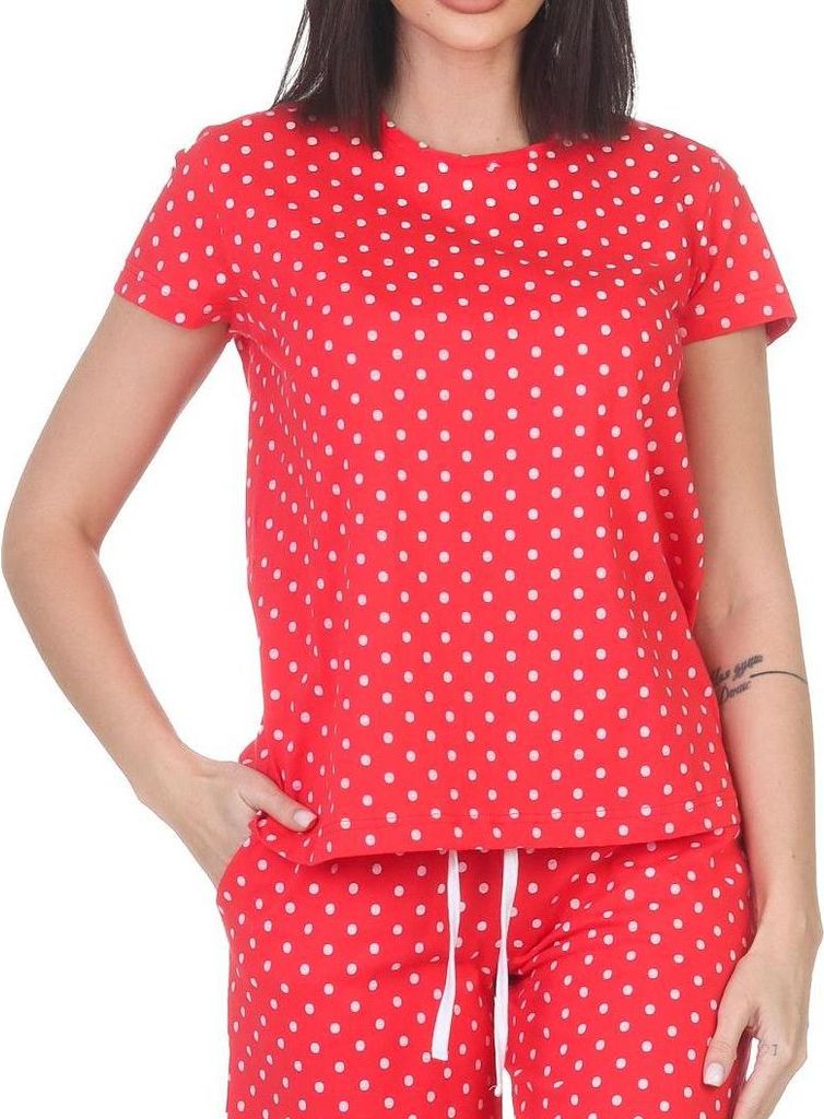 Damen kurzarm Schlafanzug Oberteil Pyjama Shirt Mix & Match – ideal zu kombinieren ; punkte_pink , 36