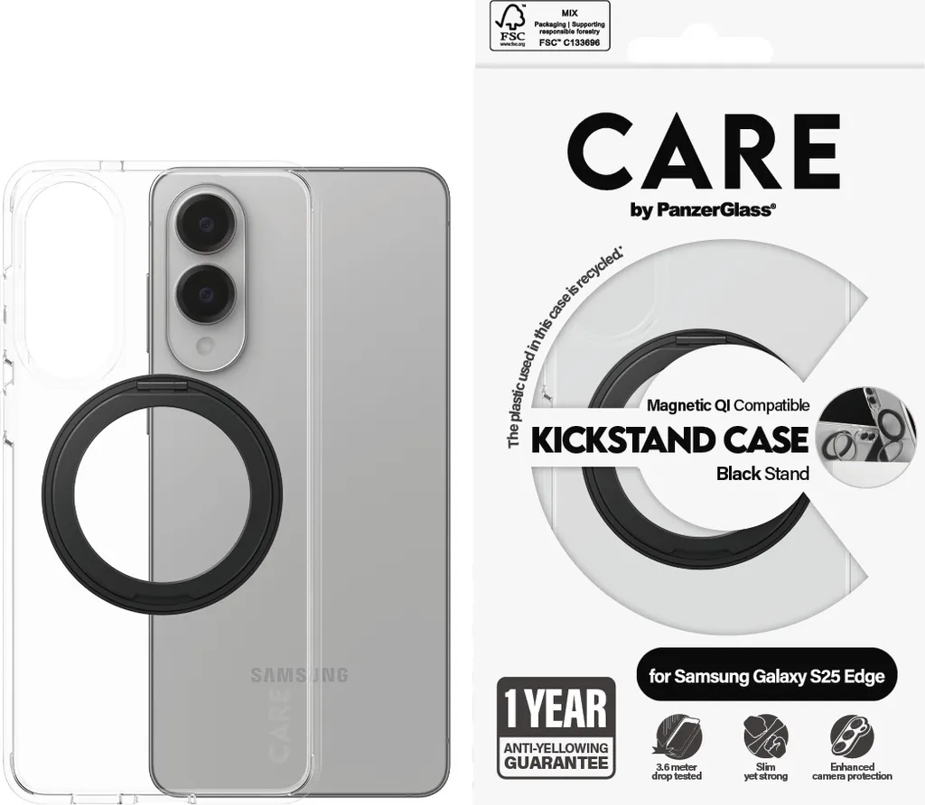 Panzerglass Care Samsung S25 Edge - Trasparente, Kickstand, Qi Ready