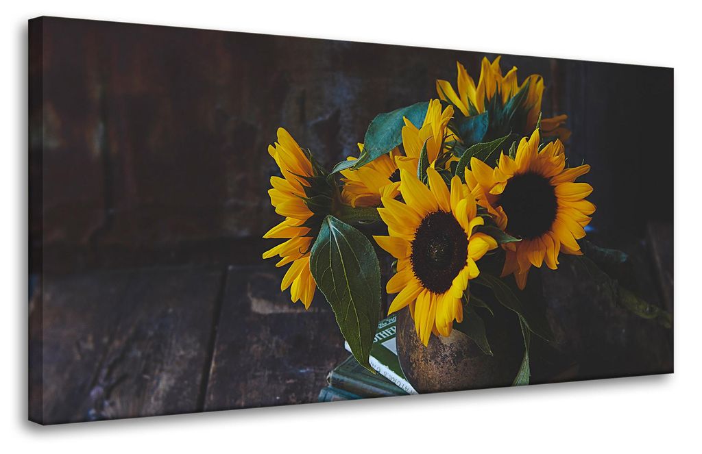 Leinwanddruck Sonnenblumen in einer Vase 80x40 cm