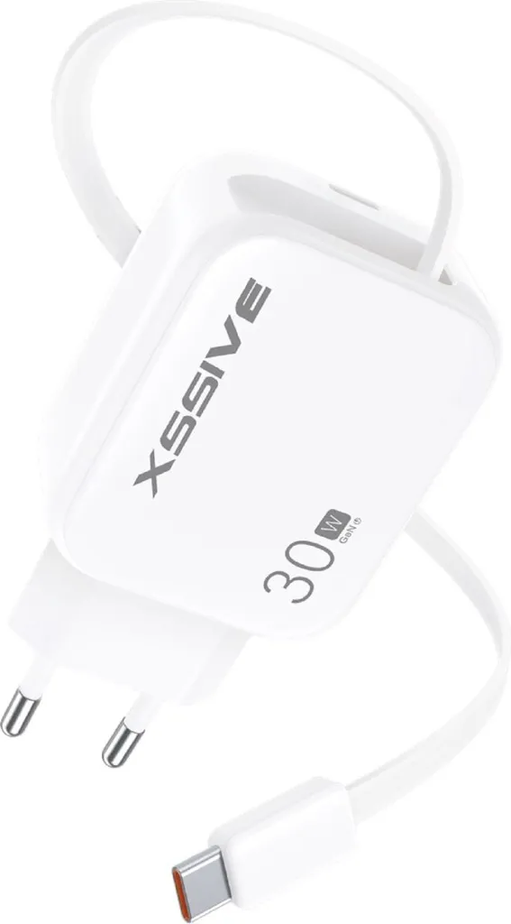 Caricabatterie rapido Xssive 30W PD con cavo USB-C retrattile - Bianco