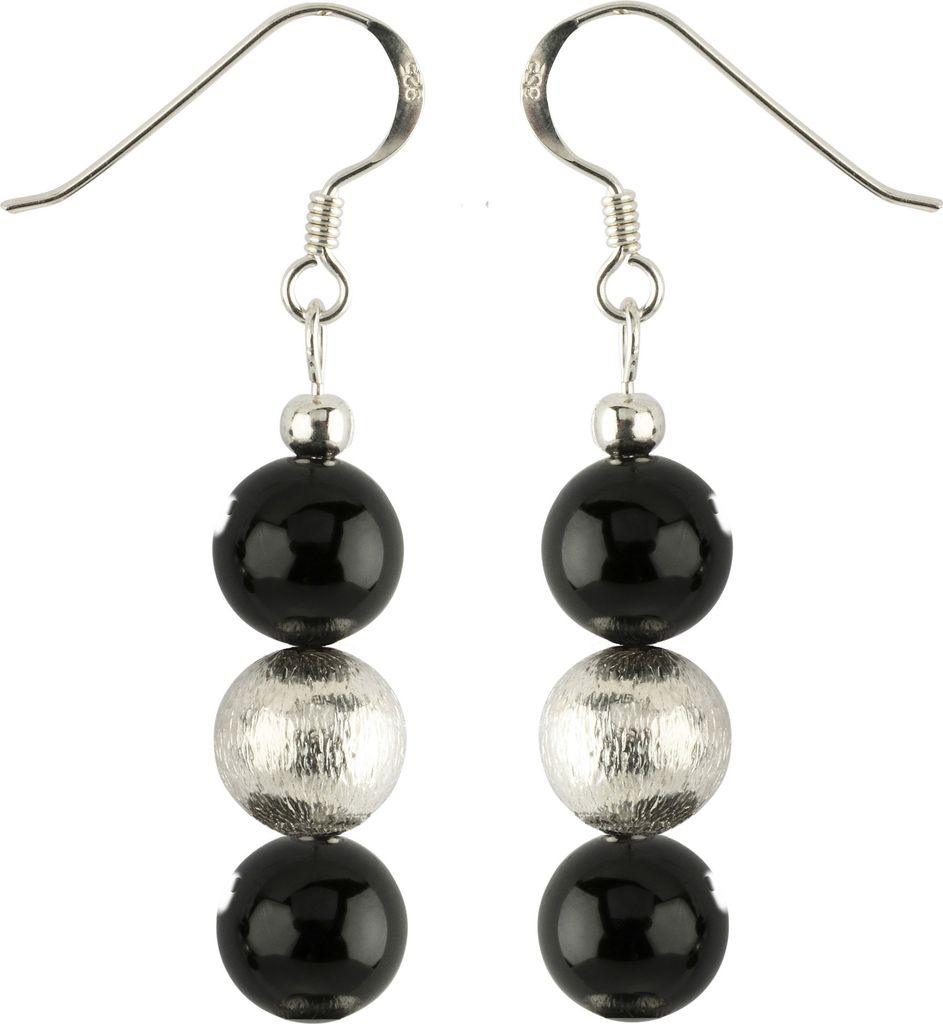 Ohrringe Ohrhänger aus echtem Onyx & 925er Silber Ohrhaken Ohrschmuck Damen