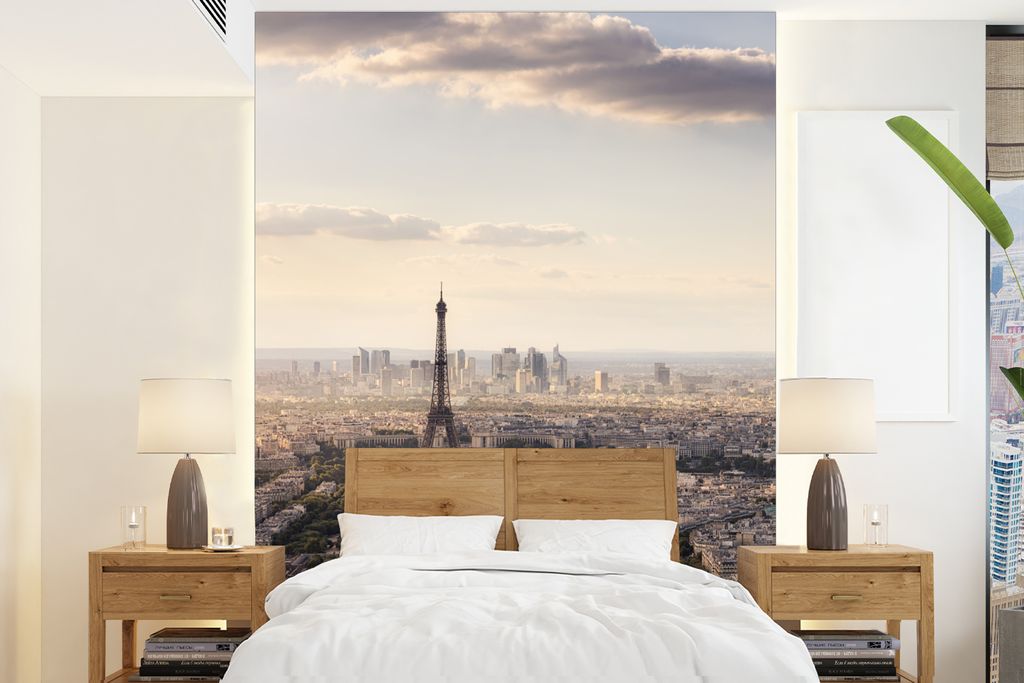 MuchoWow Fototapete für Wohnzimmer oder Schlafzimmer Wandtapete Vinyl Motivtapete Paris - Eiffelturm - Himmel - 195x260 cm - Wandbild