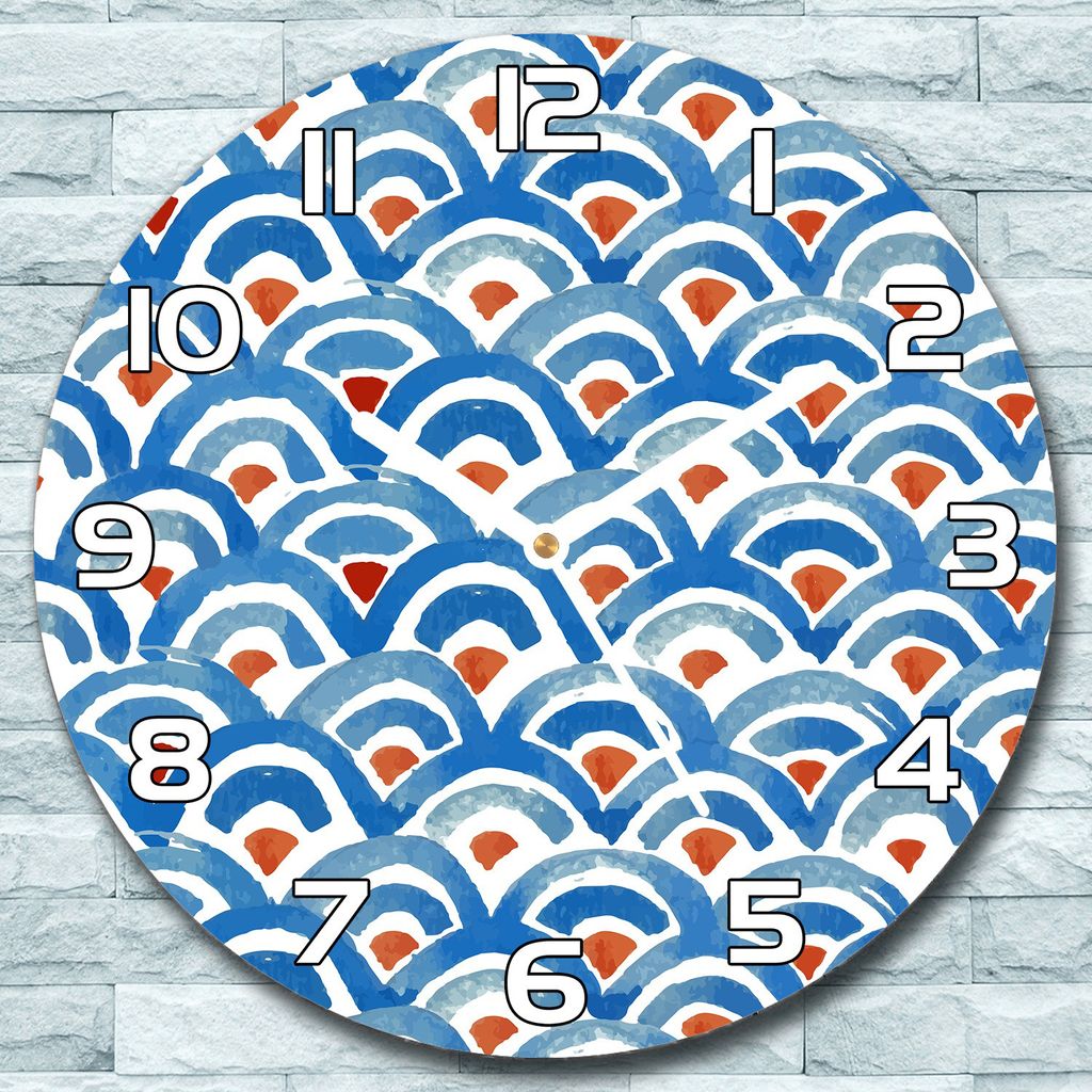 Wanduhr aus Glas Rund fi 30 Fischhaut blau Quarz Deko Schlafzimmer Büro