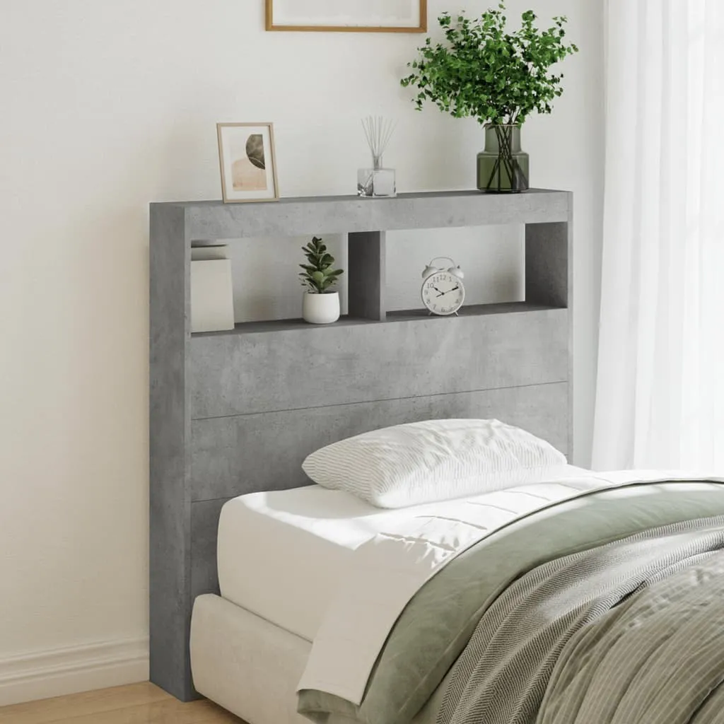 Tête de lit LED Gris Béton : Rangement intégré 100 cm pour chambre rangée