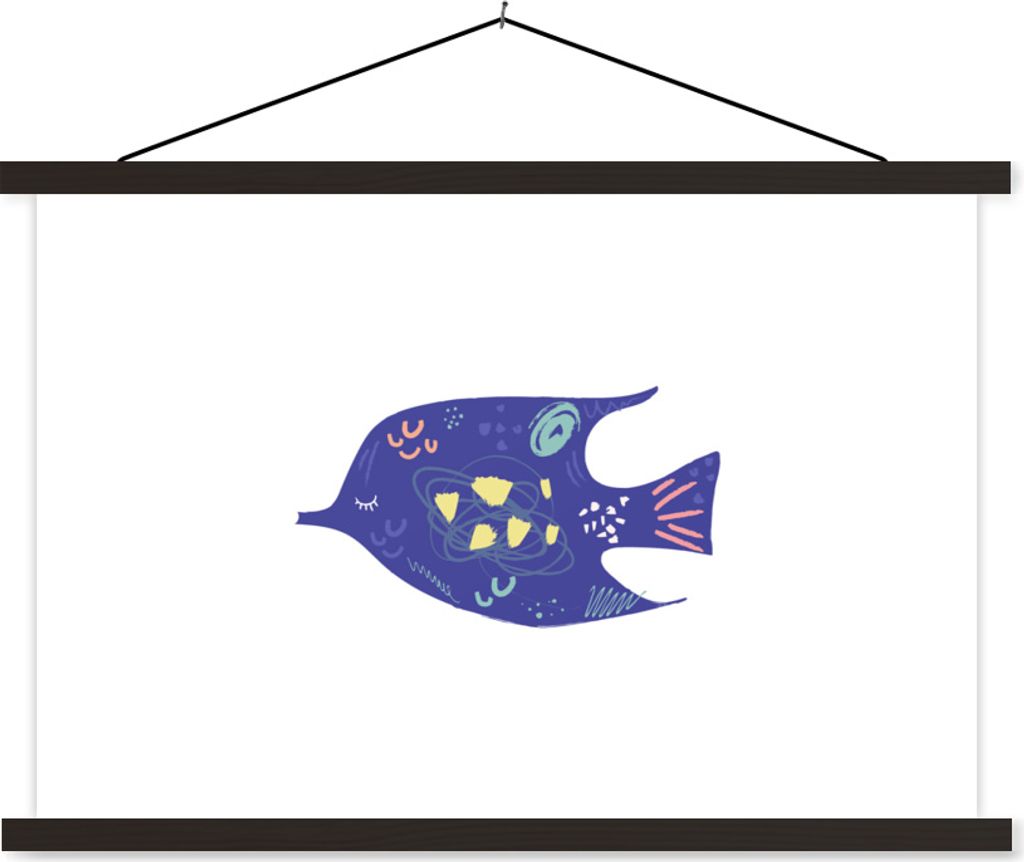 MuchoWow Textilposter Fisch - Lila - Pastell 60x40 cm mit schwarzem Rahmen - Hölzernes