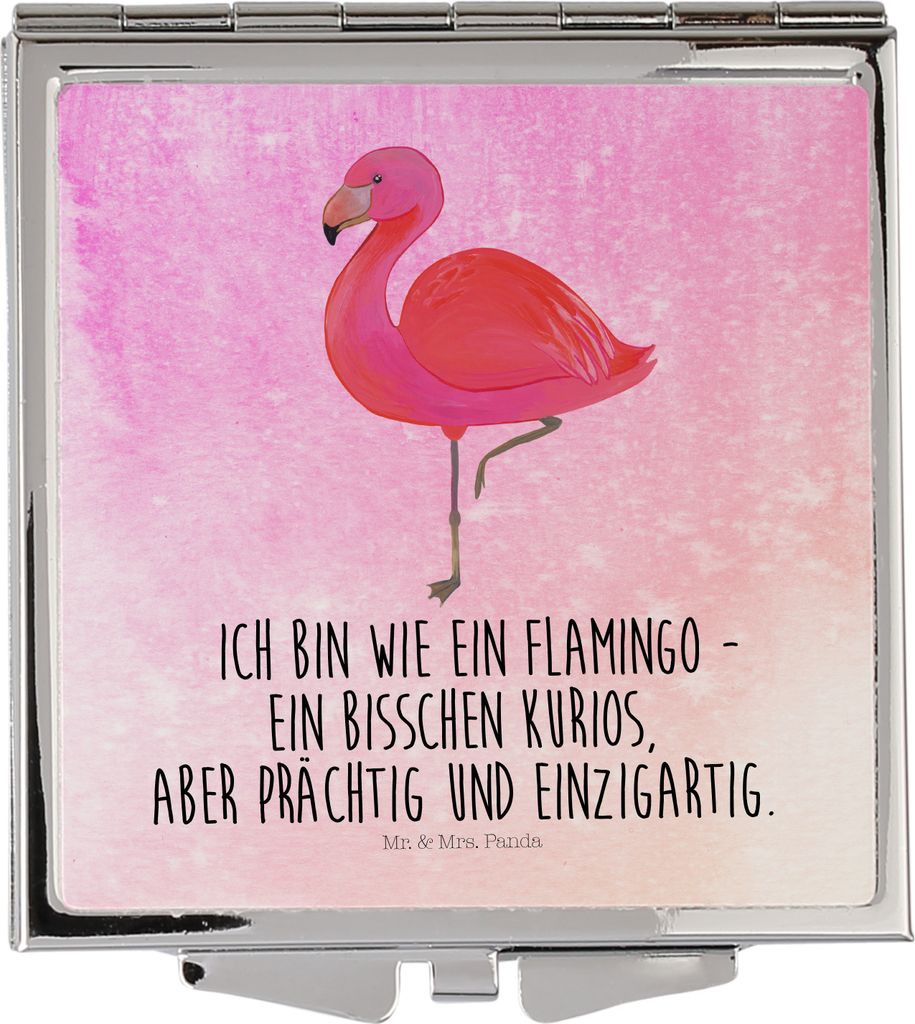 Mr. & Mrs. Panda Taschenspiegel Flamingo Classic - Aquarell Pink - Geschenk, Kleiner Spiegel, Frauen, Schminkspiegel, Selbstliebe, Klappbarer, Spru...