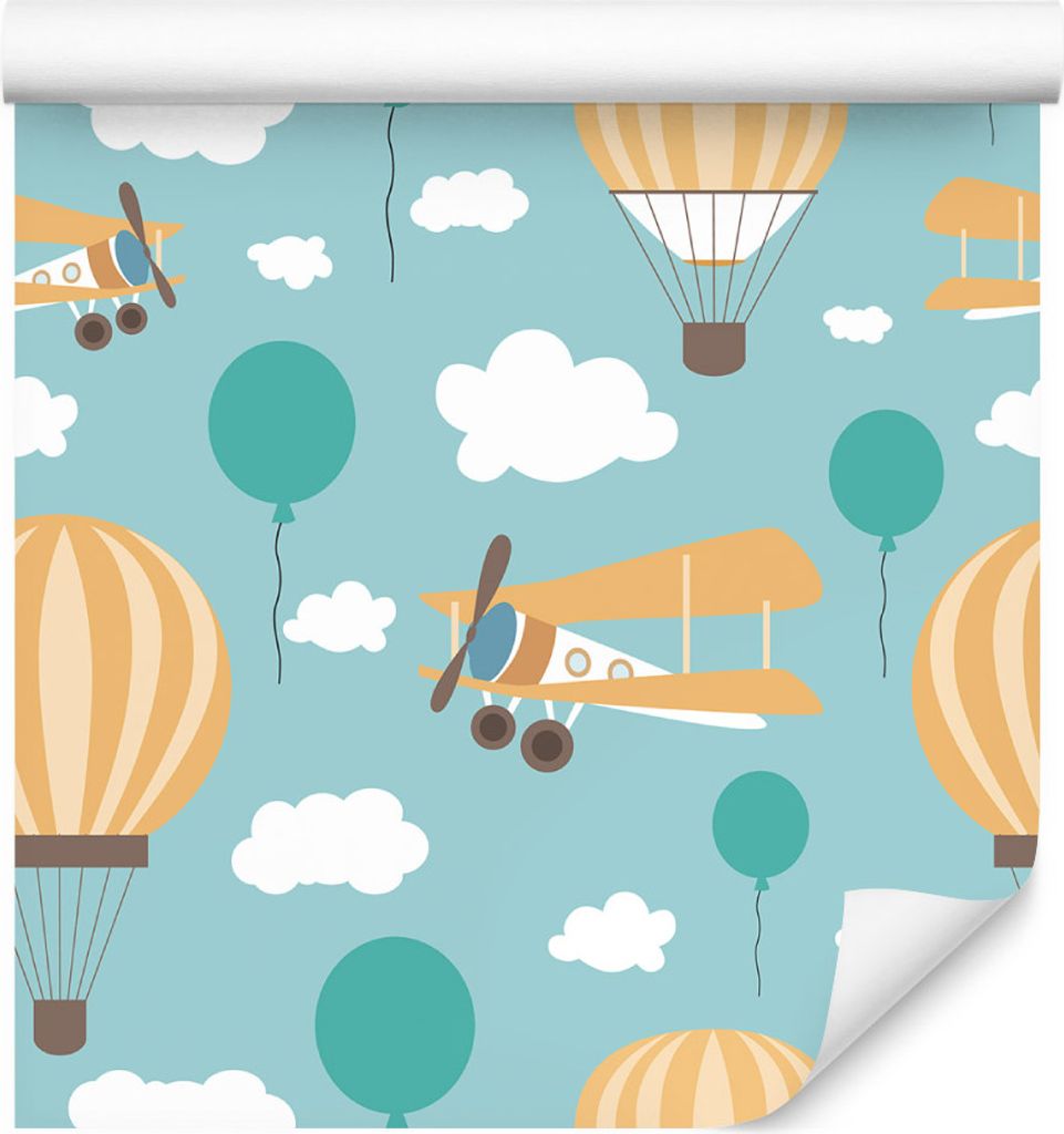 10m VLIES TAPETE Rolle Kinderzimmer Flugzeuge Luftballons Wolken Bunt XXL