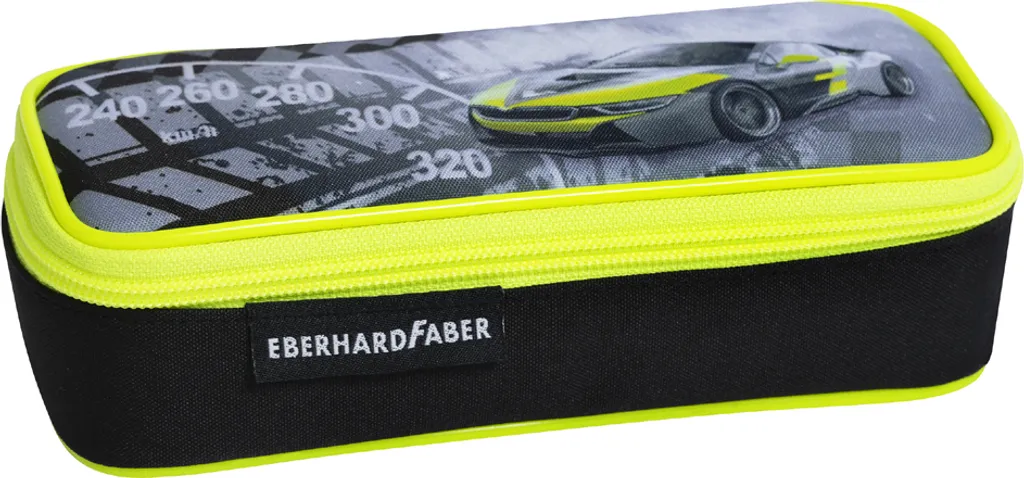 Trousse à crayons Race Car EBERHARD FABER résistante noir et jaune fluo zip