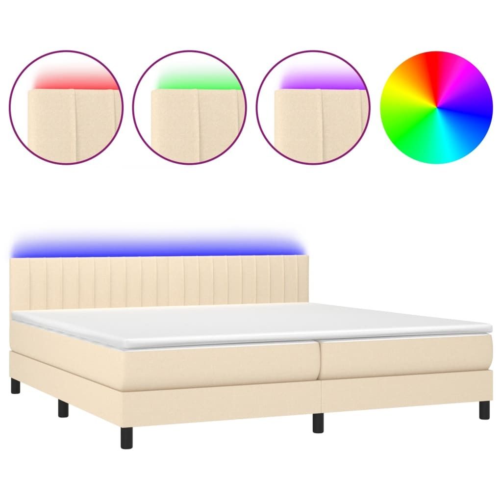 vidaXL Boxspringbett mit Matratze & LED Creme 200x200 cm Stoff