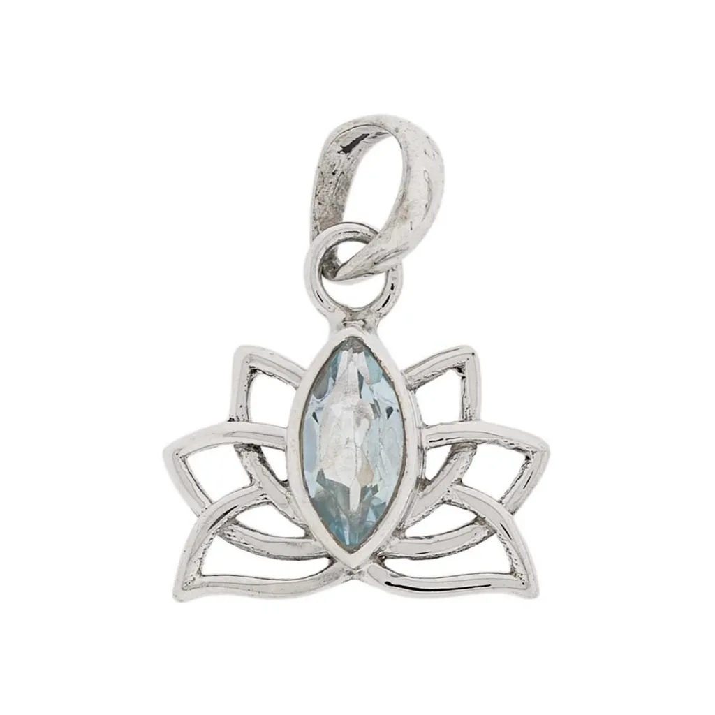 Ciondolo Fiore di Loto in Argento 925 con Topazio Blu Naturale
