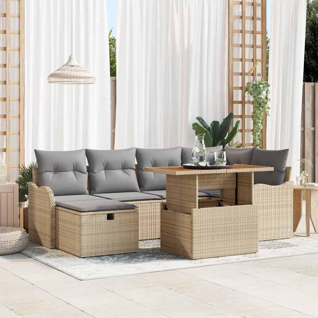 Maison Exclusive - Gartensofa-set mit Kissen mit Speicher 7 pcs Beige Poly-Rattan