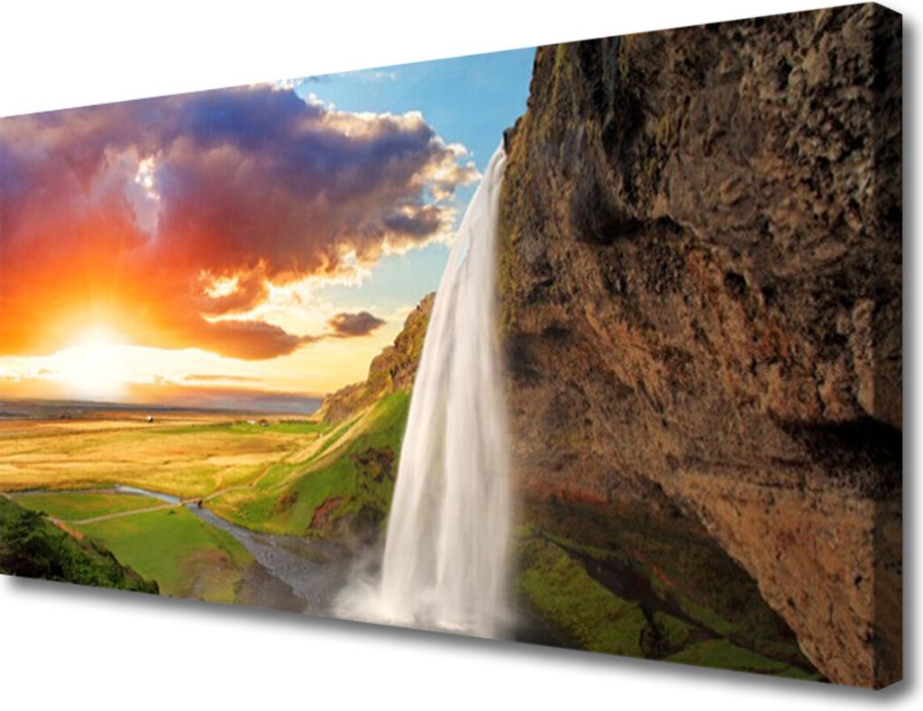 Tulup Leinwand-Bilder 100x50 Wandbild Canvas Kunstdruck Wasserfall Sonne Landschaft