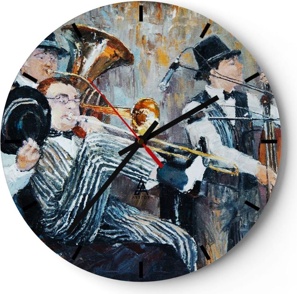 Wanduhr - Rund - Glasuhr - Jazz Musik Musiker - 30x30cm - Schleichendes Uhrwerk - Lautlos - zum Aufhängen bereit - Dekoration Modern - Wanddekorat...