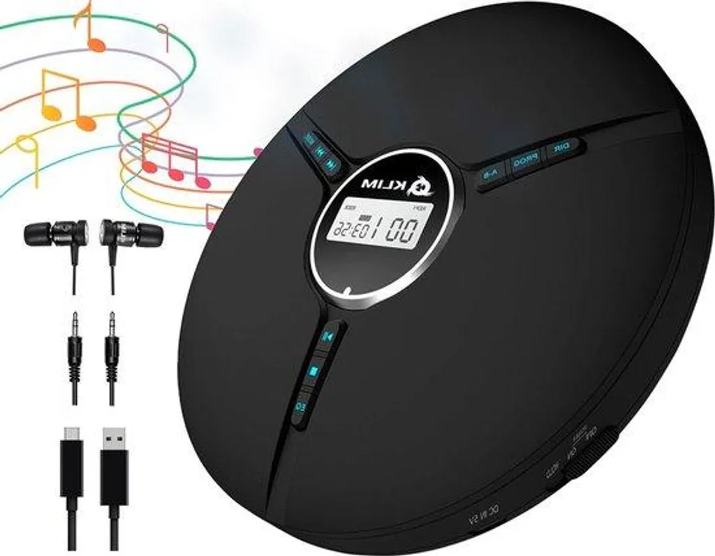 Lecteur CD autonome noir ultra-léger avec fonction antichoc intégrée