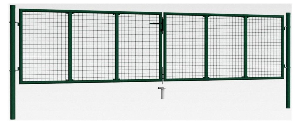 Gartentor aus Mesh 400 x 100 cm Zauntür Gartenpforte Gartenzaun Hoftor Metalltor Doppeltor Gartentür Stahl Dunkelgrün, 3 Schlüssel enthalten