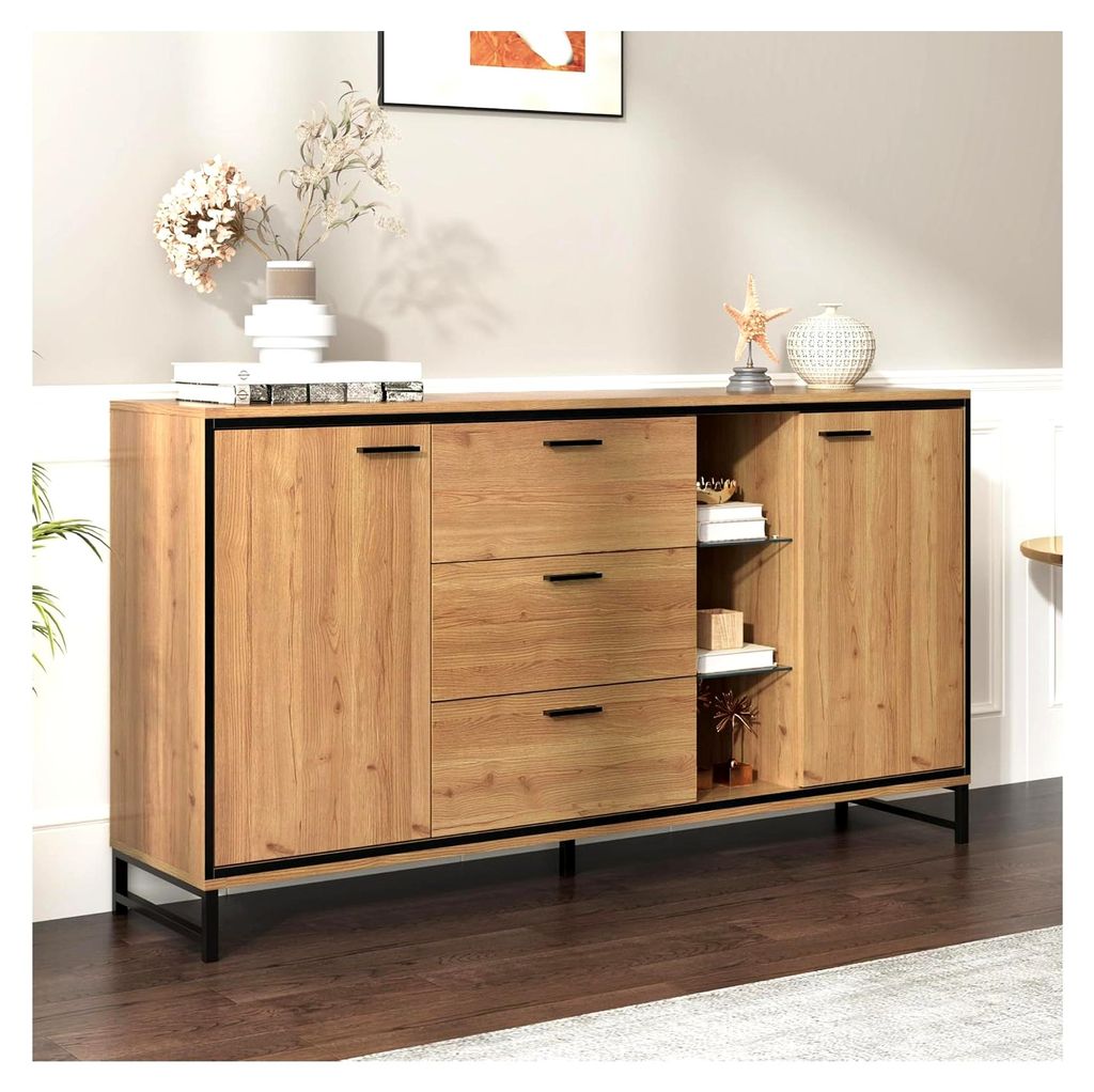 Sideboard mit drei Schubladen, exquisite Maserung. Modernes Sideboard in Holzfarbe mit Ablagefächern – stilvolle und funktionale Wohnmöbel. Sch...