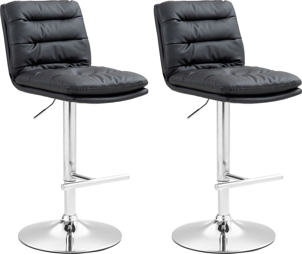 2er Set Barhocker HLO-CP246 Kunstleder chrom schwarz